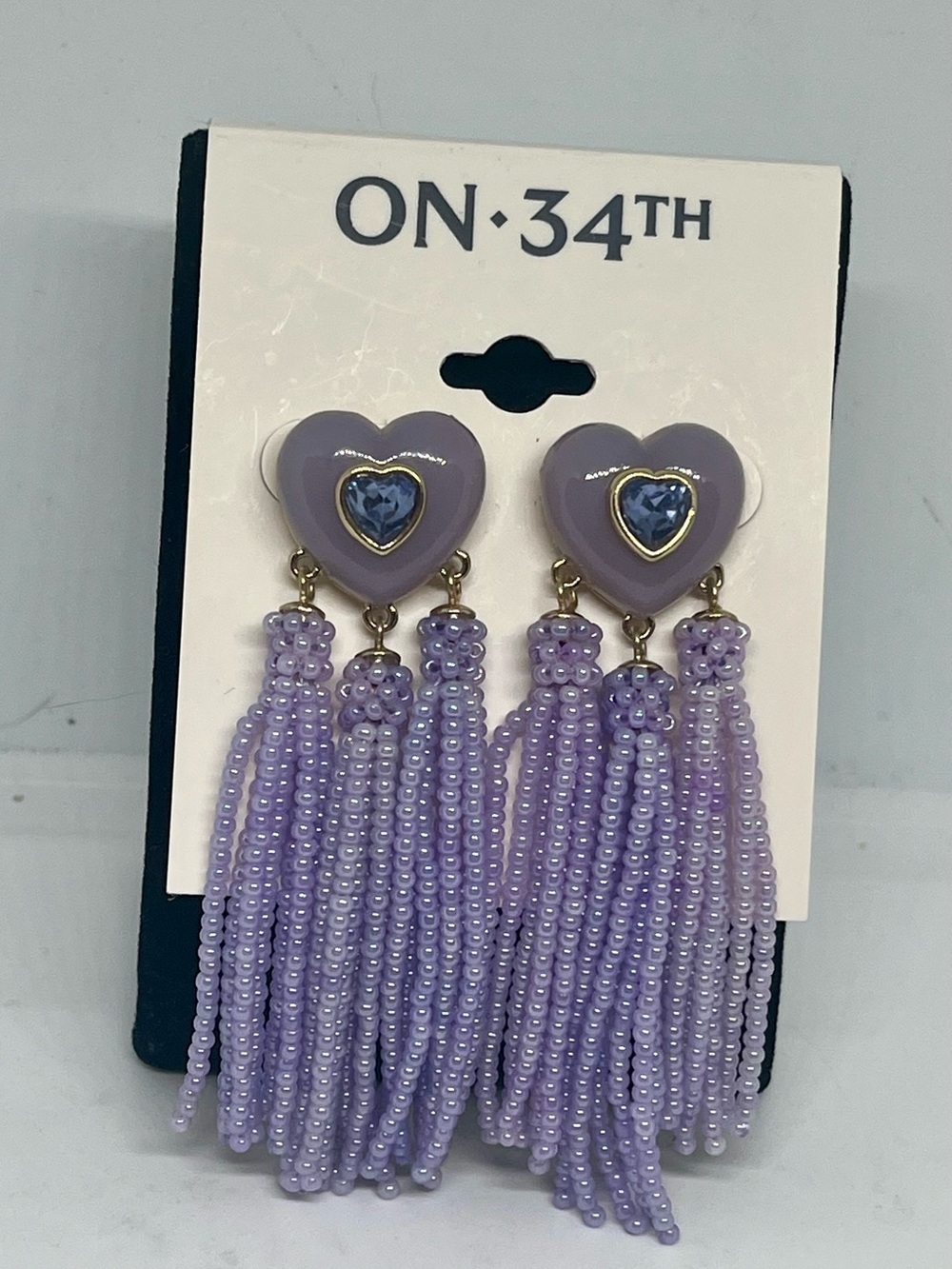 On 34th Crystal Heart Dangle Earrings